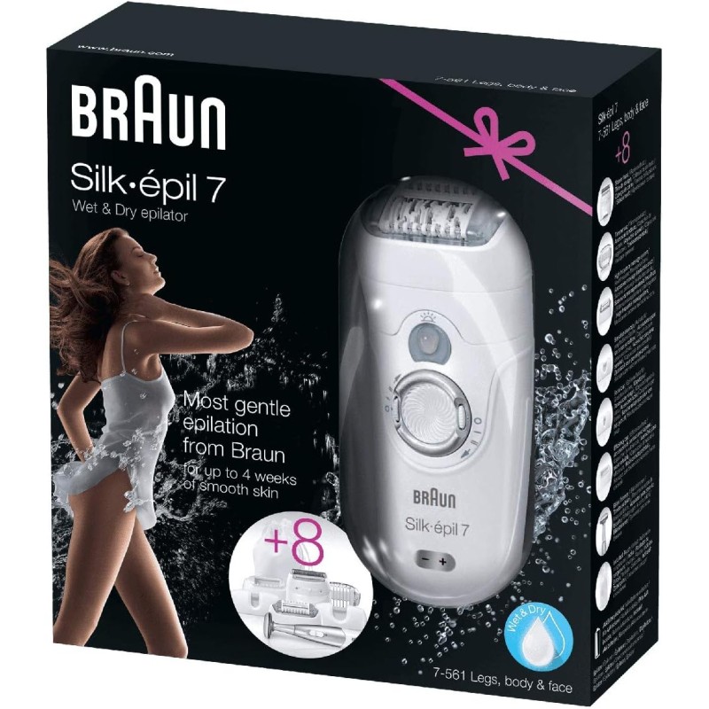 SE7561 BRAUN EPILATORE W&D 40PINZE 2VEL. 8ACC. 40MINUTI